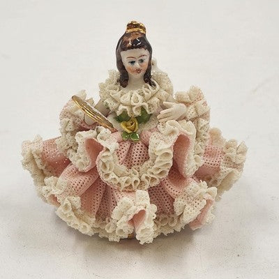 Dresden Princess Lady Figurine Pink Dress White Lace Originals West Germany