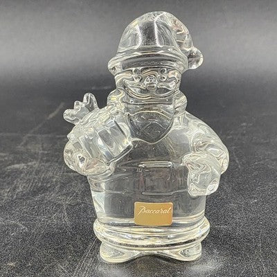Baccarat France Stunning Clear Glass Crystal Santa Claus with Gift Figurine 4"