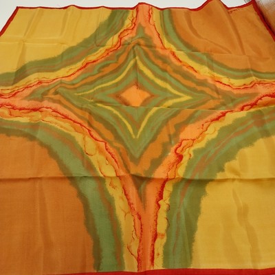 Paoli 27" Square Scarf Orange Green Yellow Abstract Geometric Signed Vintage