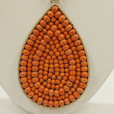 Plunder Gold Tone Chain w Orange Round Bead in Teardrop Shaped Pendant Necklace