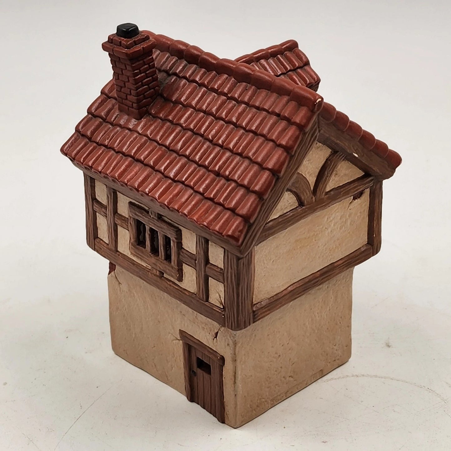 Hand Painted Illuminable Ceramic Candle Shop Christmas Village Winter Chipped