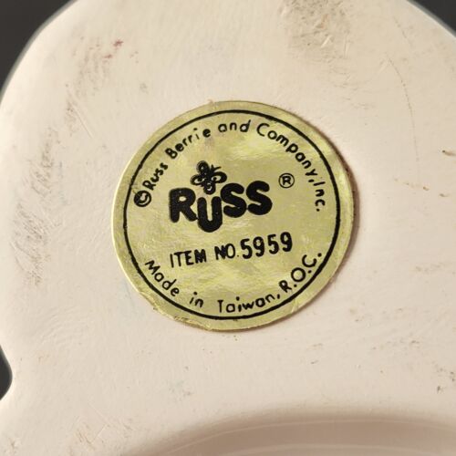 Russ Berrie Ceramic Snowman Coin Penny Bank White Red Rubber w Stopper Christmas