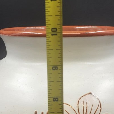 Hungarian Artmark Vase Hand Painted Floral Ceramic Brown Glaze Interior 10"x9"