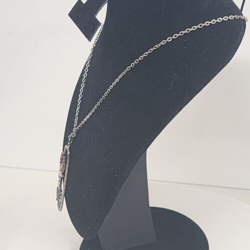 Red/White/Blue USA Pendant on Silver Tone Chain Necklace