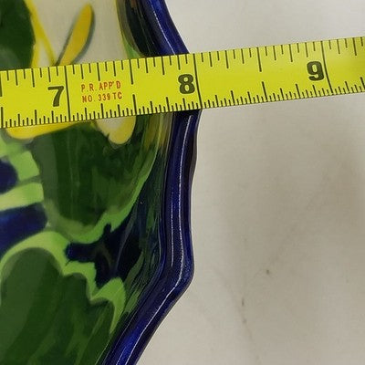 Mexican Folk Art Pottery Serving Bowl 8”x3" Talavera Sunflowers & Calla Lilies