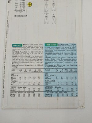 Butterick 5226 Vintage Sewing Pattern 1990 Uncut Misses Loose Pants Size XS-S-M