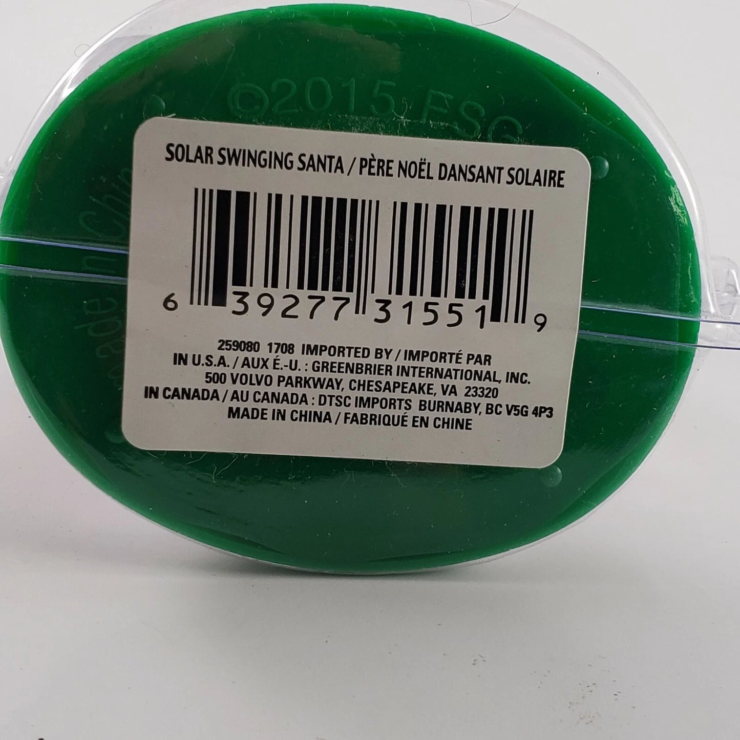 Solar Swinging Santa Decoration 3.5" Christmas Figure Candy Cane Holiday China