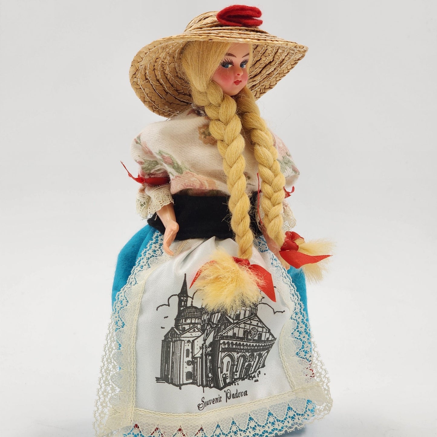 Souvenir Doll Padova Italy Blonde Blue Eyes Full Dress Apron Plastic 7.5"