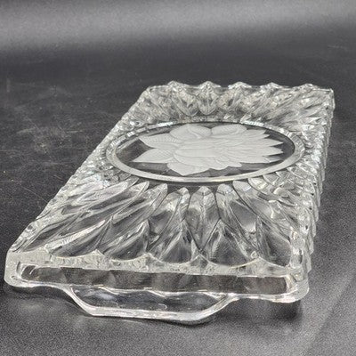 Stollen Platte Crystal Cake Plate Tray German Christmas Floral w Handles 14.25"