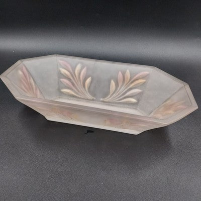 Frosted Clear Glass Leaf Cut Serving Dish Oblong Octagon Bowl Indiana Glass