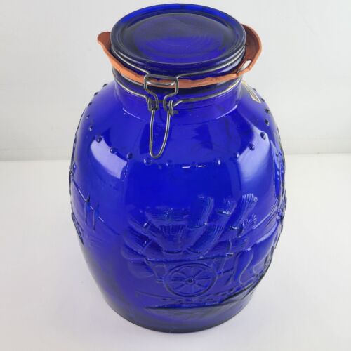 Rosenthal Netter Italian Cobalt Blue Large Round Mason Jar Farming Scene 10.5"