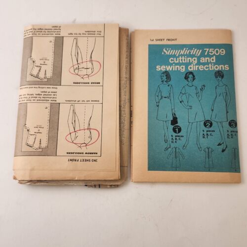 Simplicity 7509 Vintage Sewing Pattern '67 Half Size 16.5 Bust 39 Bonus Dress