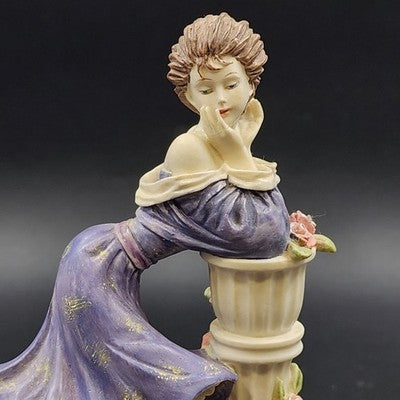 La Verona Collection Lady Figurine Purple Dress Flirty Pose Statue Wood Base Vtg
