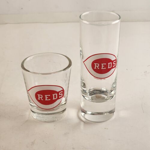 Set of 2 Cincinnati Reds Clear 2 Oz Game Day Shot Glasses Vintage MLB Baseball