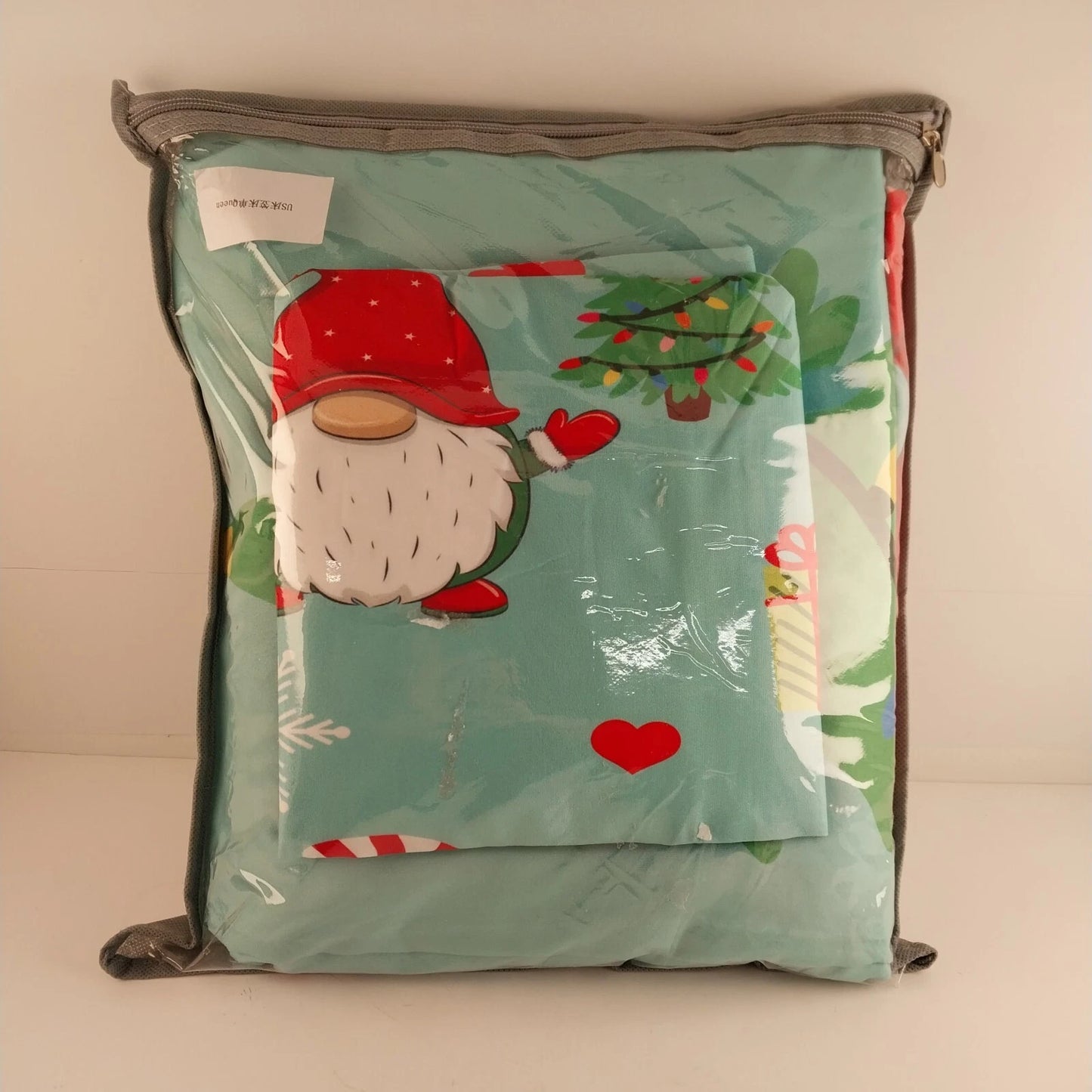 Santa Gnomes Queen Bed Sheet Set Cute Reindeer Christmas Holiday Bedding New