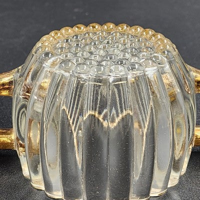 Jeannette Clear Glass Sugar Bowl & Creamer Set Gold Trim Hobnail Bottom