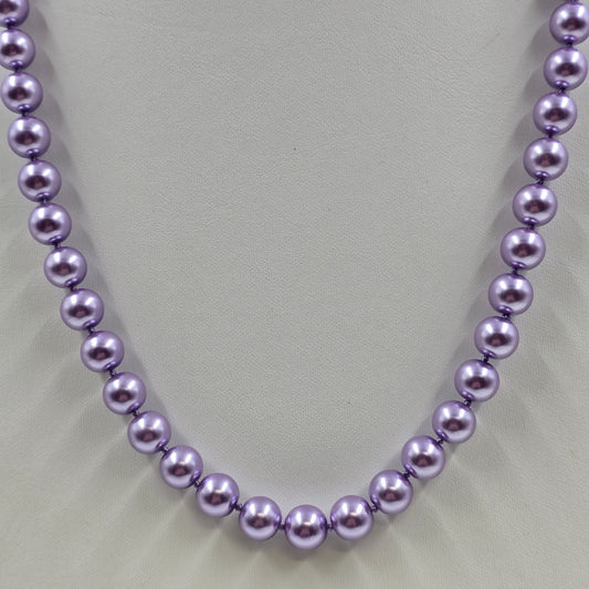 Purple Lavender Shiny Faux Pearl Beads Necklace Adjustable Length