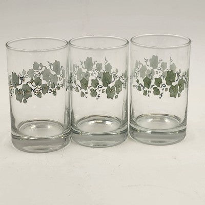 3 Corelle Callaway Green Ivy 6oz Glassware Juice Corning 4" USA