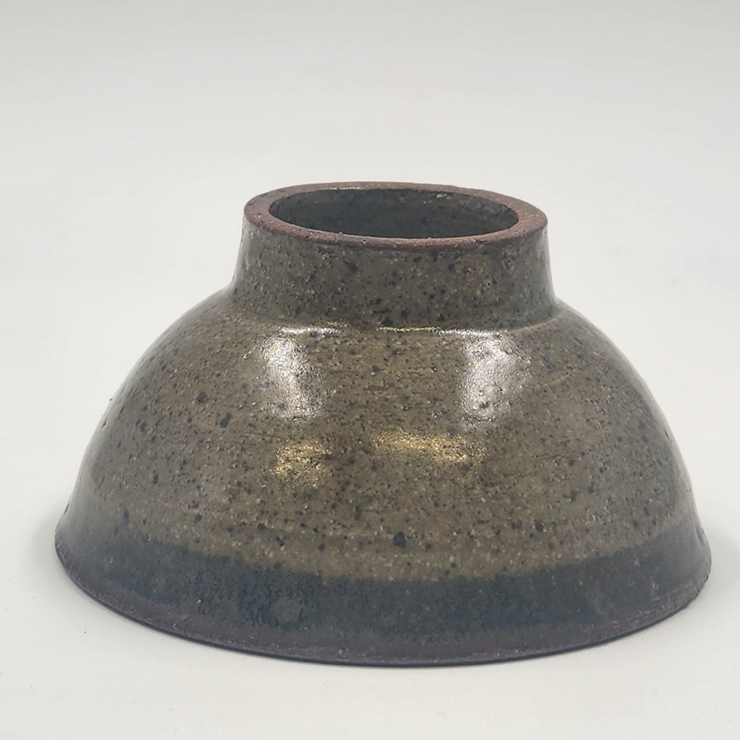 Japanese Rice Soup Bowl Ceramic Brown Green Glazing Footed 4.75" x 2.5" Vintage