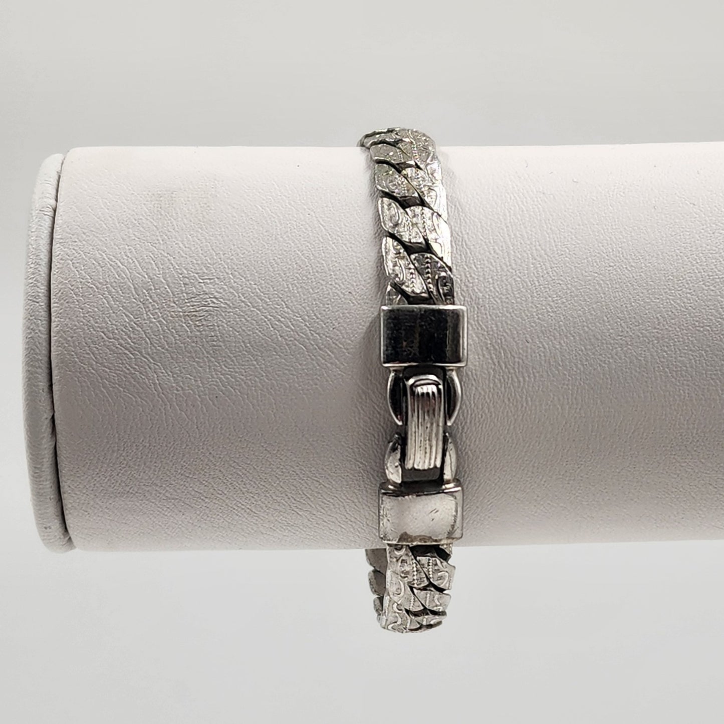 Silver Tone Miami Cuban Chain Link Flat Byzantine Bracelet for Men 7"