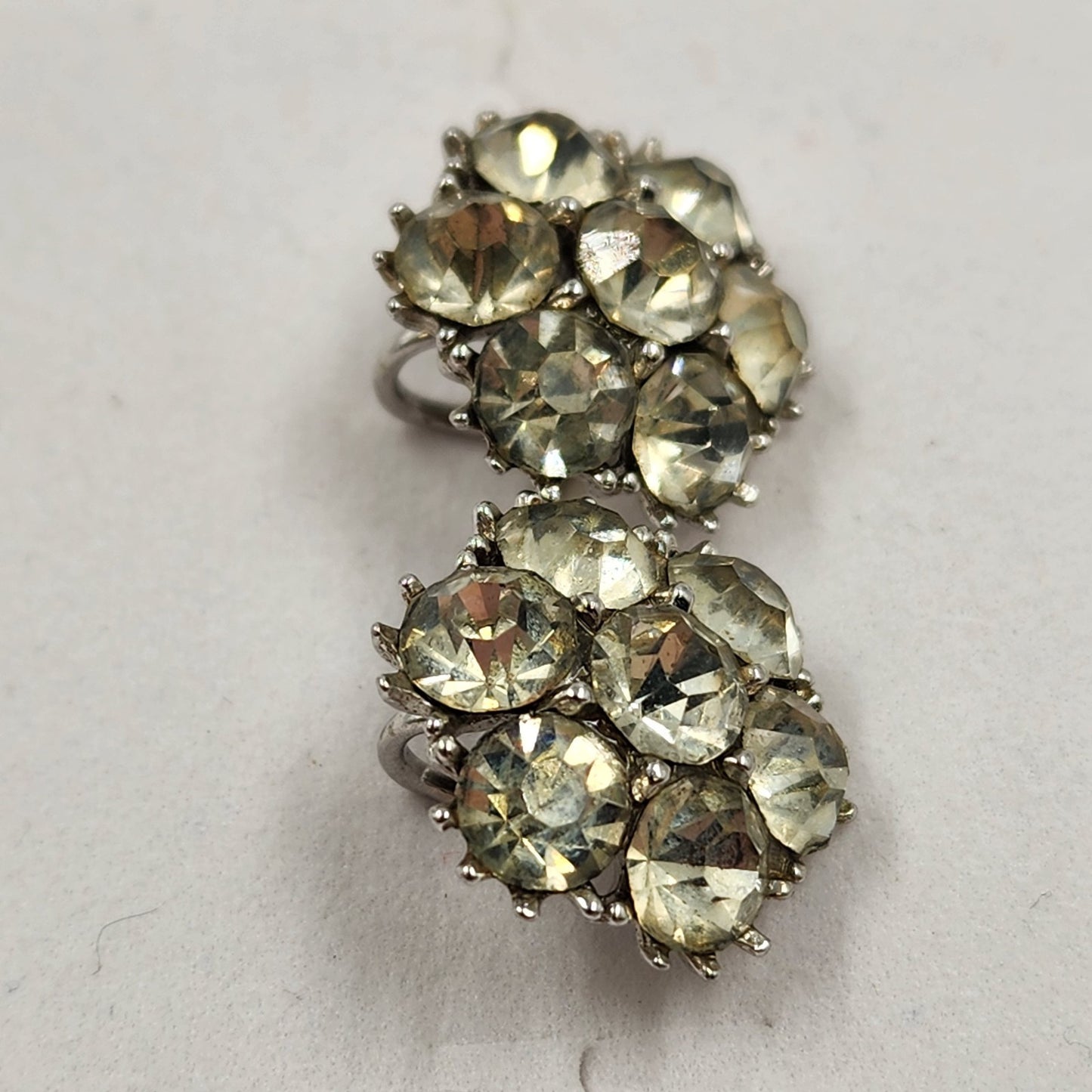 Elegant Silver Tone Clear Rhinestone Button Earrings Vintage Screw Back 0.75”
