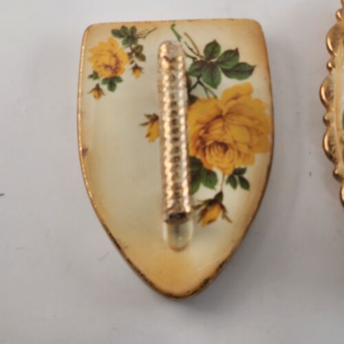 Porcelain Trinket Dresser Box Iron Yellow Gold Gilt Covered Jewelry Ring Vintage