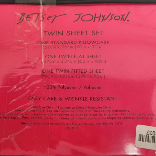 Betsey Johnson Twin Sheet Set White Blue Black Accent Wrinkle Resistant