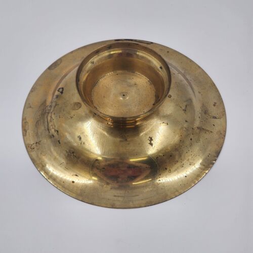 Brass Bowl Pedestal Footed with Floral Pattern 7" Across Asian Red and Pink