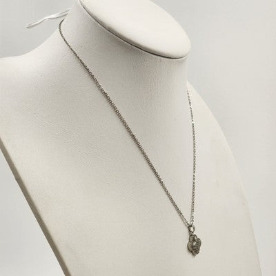 Silver Tone Chain with Pave Rhinestone Clover Shaped Pendant Long Necklace 9.5"
