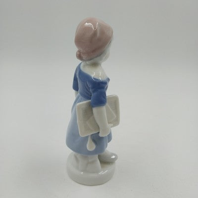 Gerold Porzellan Bavaria School Girl Figurine Blue Dress 6.5" Germany