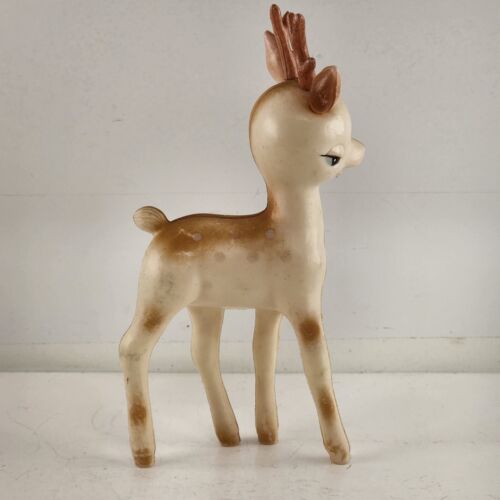 2 Soft Plastic Reindeer Fawns Faded Color Figurines Christmas 8" Tall Vintage