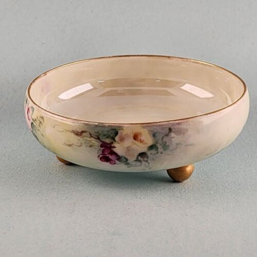 TV Limoges France Bon Bon Bowl 5" Hand Painted Footed Pink Roses Porcelain China