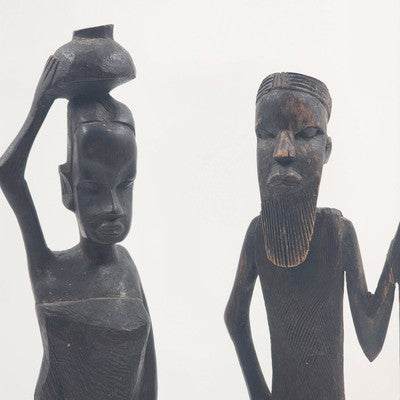 Hand Carved Ebony Tribal African Kenyan Man Woman Figurine 15"
