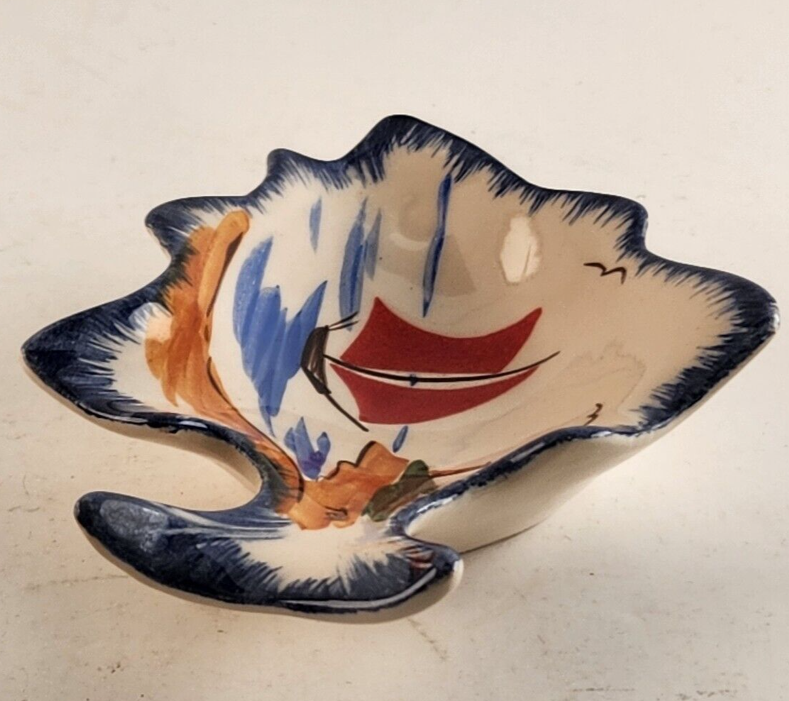 Vintage Tell UK Ceramic Nautical Trinket Dish Sailboat Fish Signed Tray