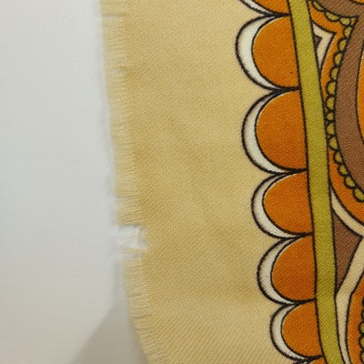 P Saint Hilaire Paris 30" Square Tan Scarf Paisley Floral Signed Vintage Cotton