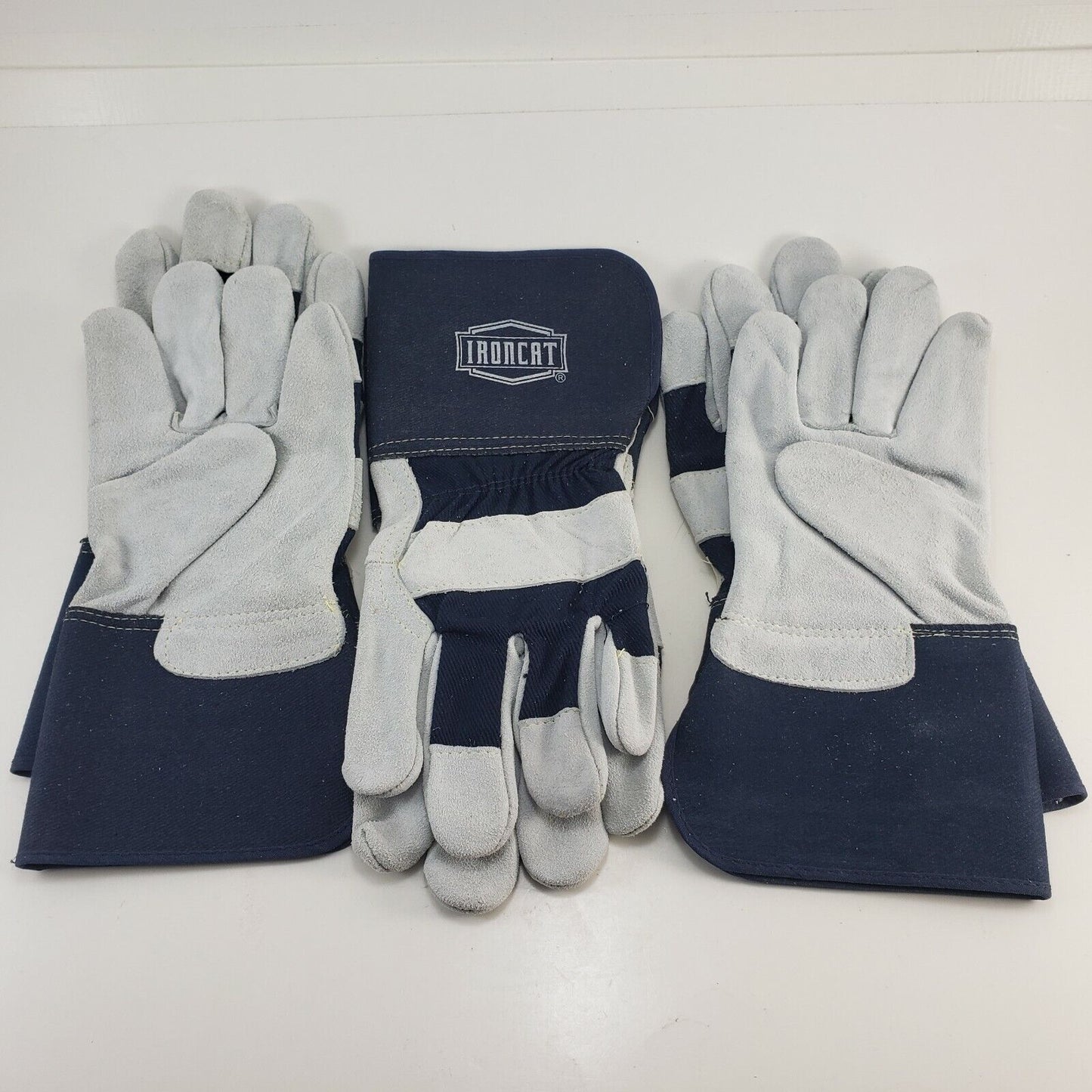 3pr Ironcat IC8 Cowhide Leather Gloves Large Rubberized Gauntlet Cuff Work