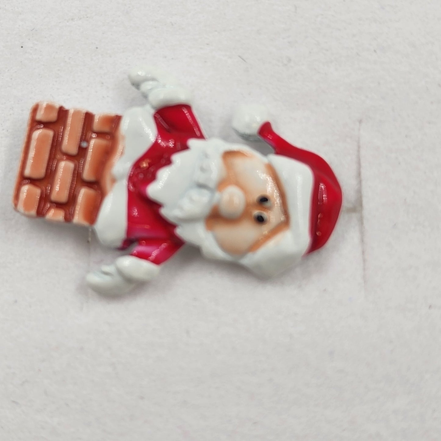 Jonette Jewelry Santa in Chimney Hand Painted Brooch Lapel Pin Metal Enamel .75"