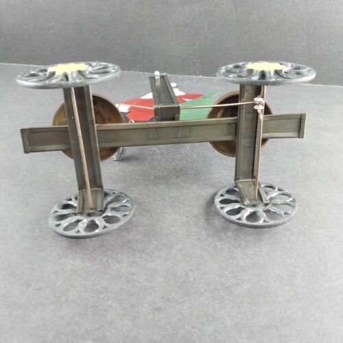 Vintage Handmade Metal Santa Bell Ringer Wagon – Folk Art Rolling Cart – 3D Holiday Figurine with Bell – 8.75" Tall Christmas Decor