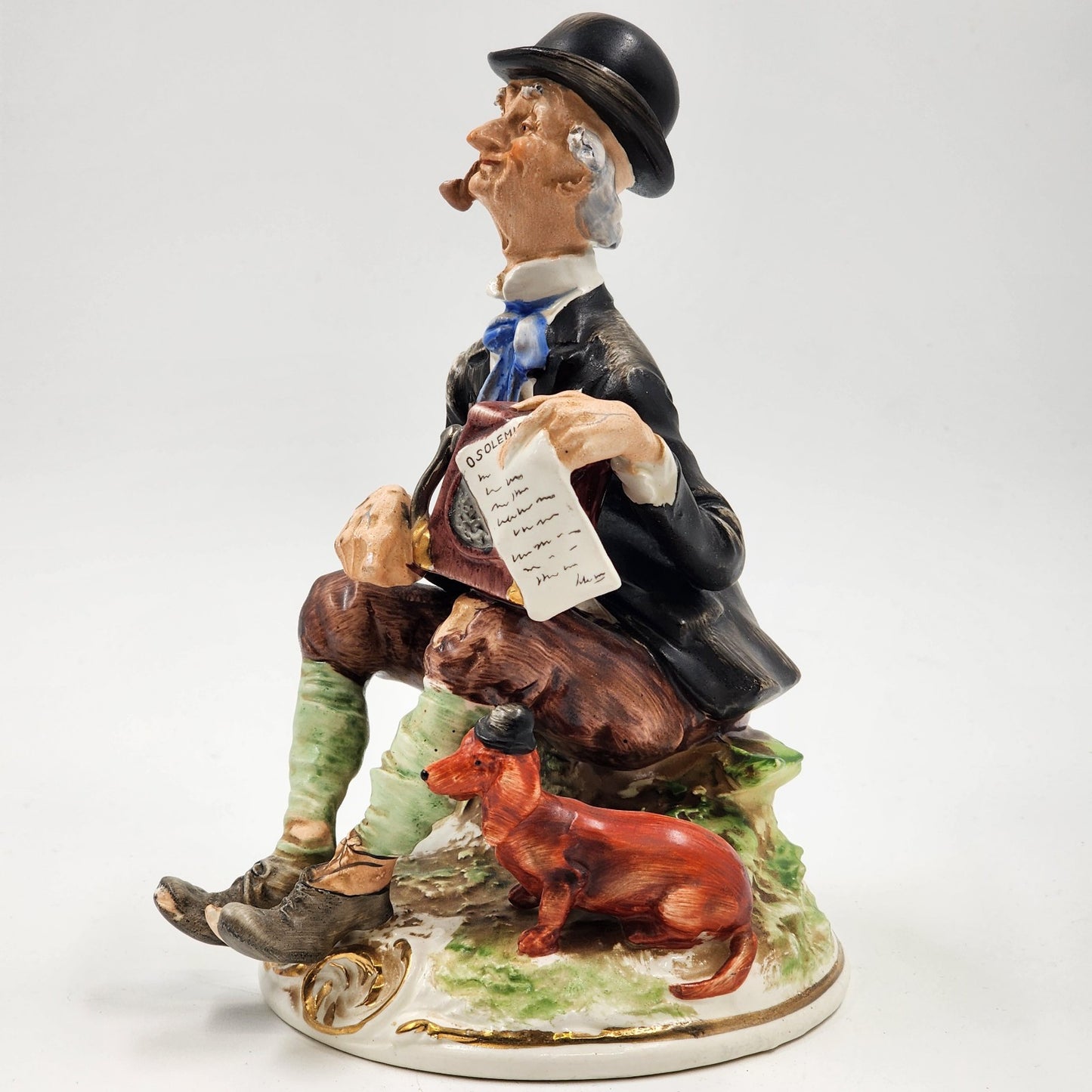 Vintage Giuseppe Cappe Capodimonte Porcelain Figurine – Organ Grinder with Dachshund – Hand-Painted & Signed 1951