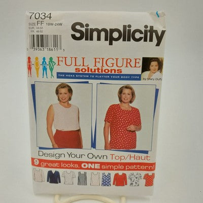Simplicity 7034 Vtg Sewing Pattern Uncut Women's Top Full Figure 18W-24W 1996