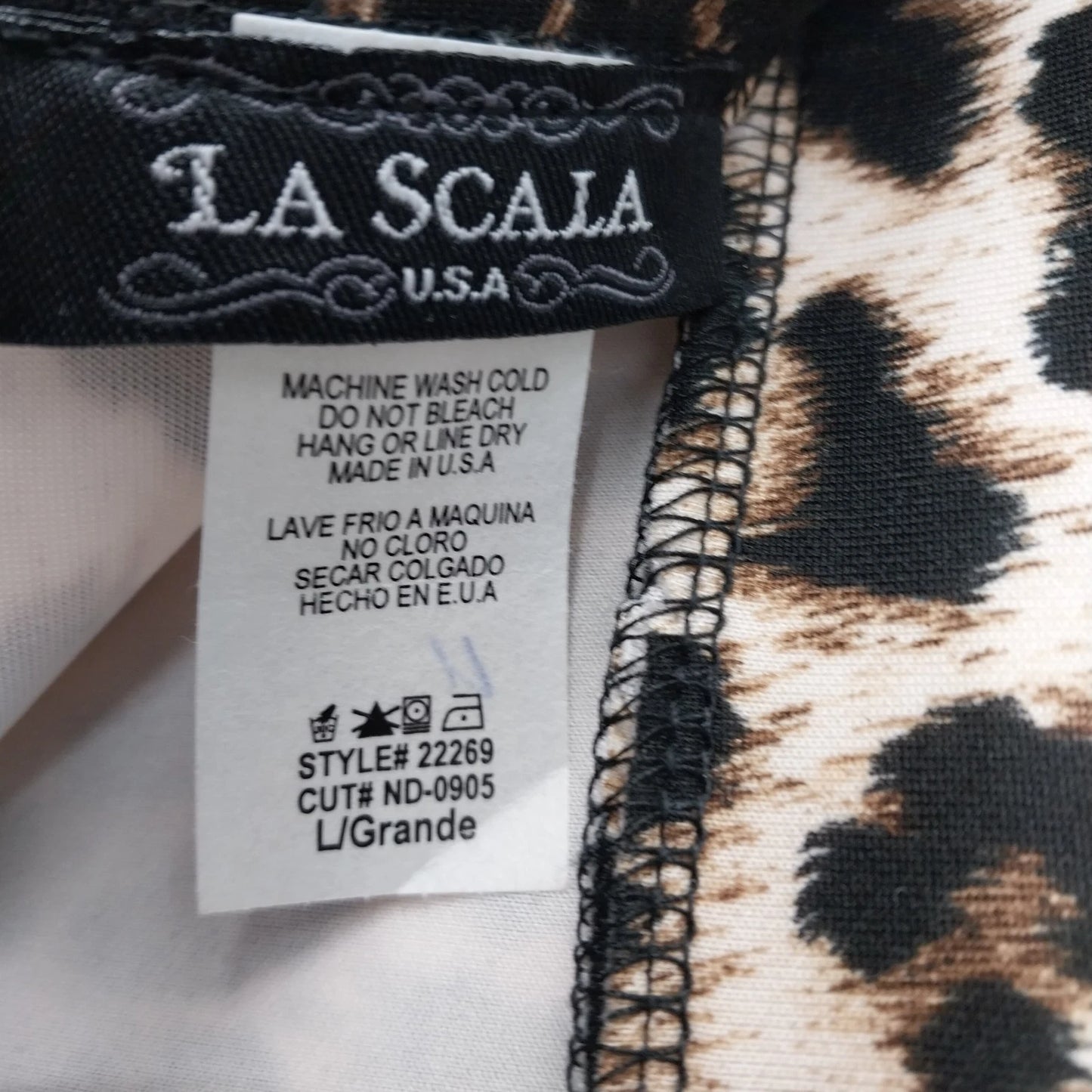 La Scala Leopard Print Pencil Skirt Womens Large High Waist Midi
