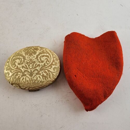 Vintage Avon Gold Brocade Refillable Compact Mirror Puff & Felt Case
