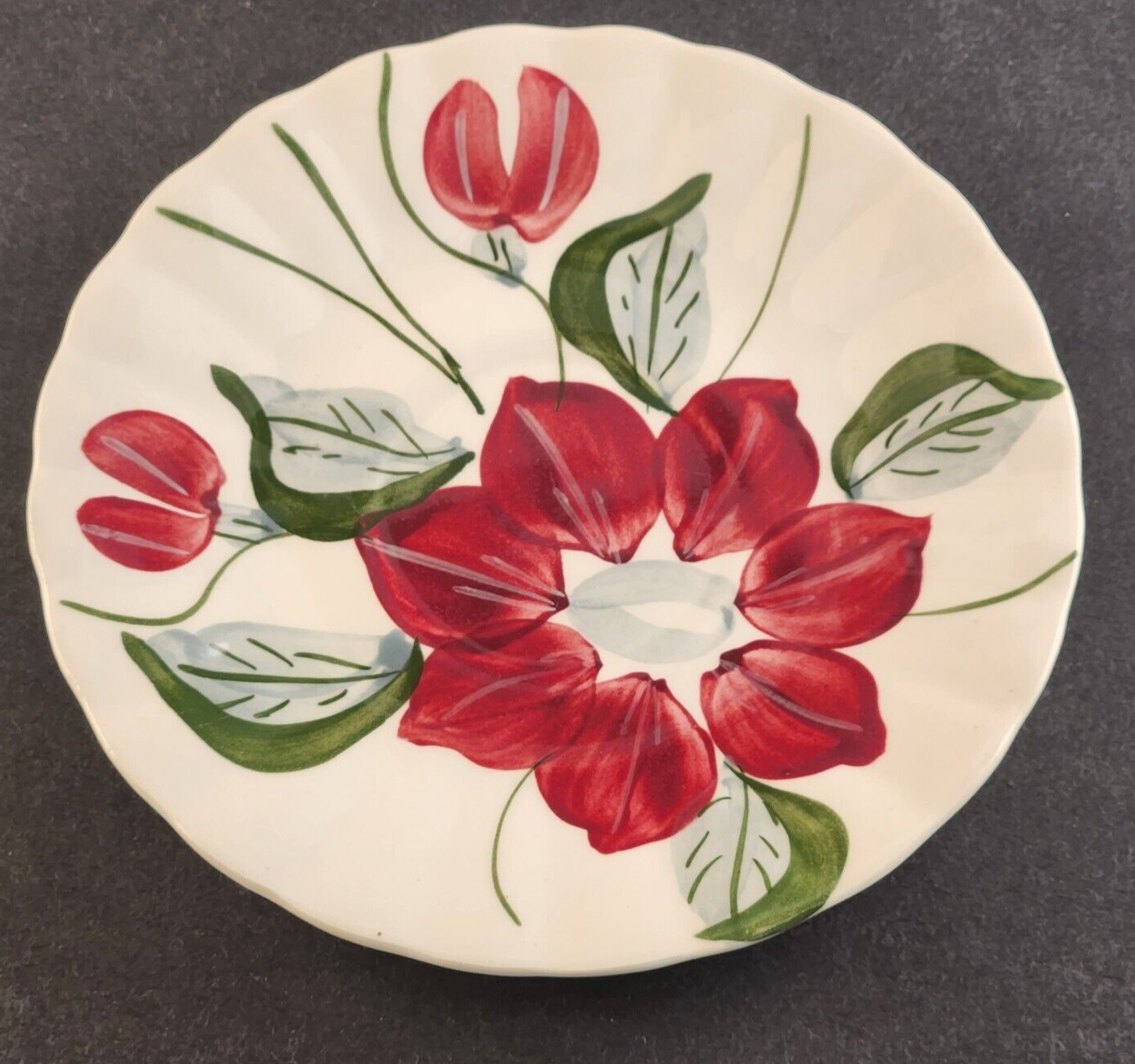 Southern Potteries Blue Ridge Snack Plate Hand Painted 6" Poinsettia Design