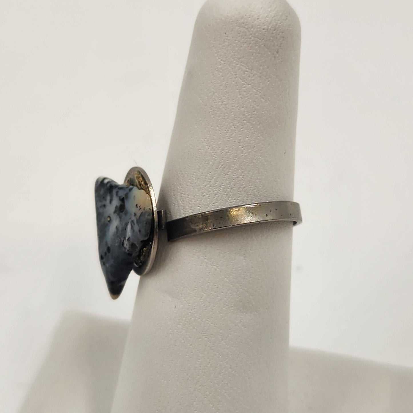 Adjustable Silver Tone Dalmatian Stone Ring Triangle Shape Size 6.75-7