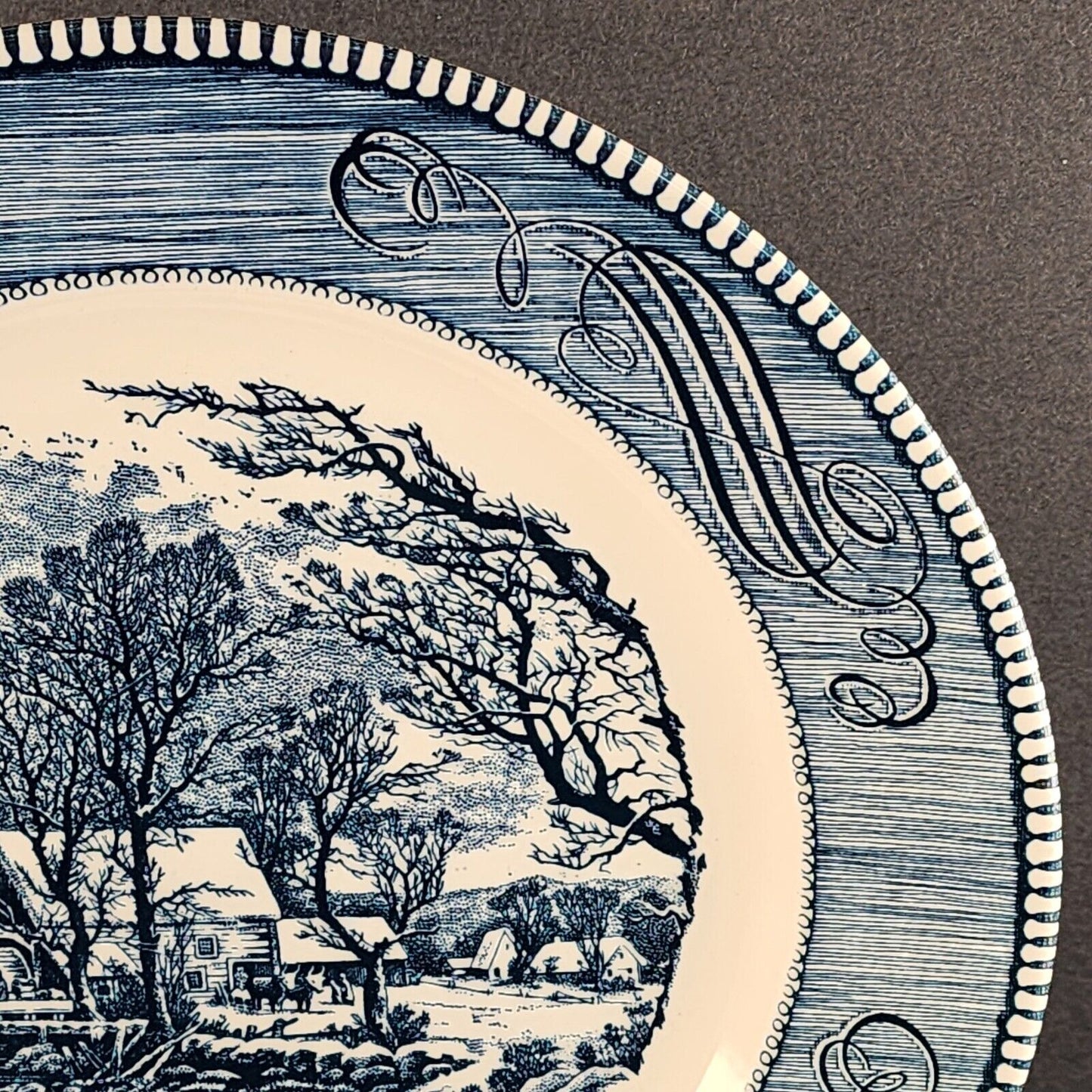 Currier and Ives Blue 10" Dinner Plate by Royal The Old Grist Mill Image USA