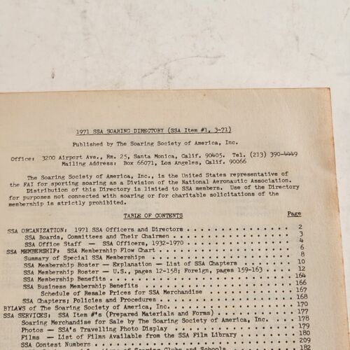 1971 Soaring Directory The Soaring Society of America Inc Vintage Book
