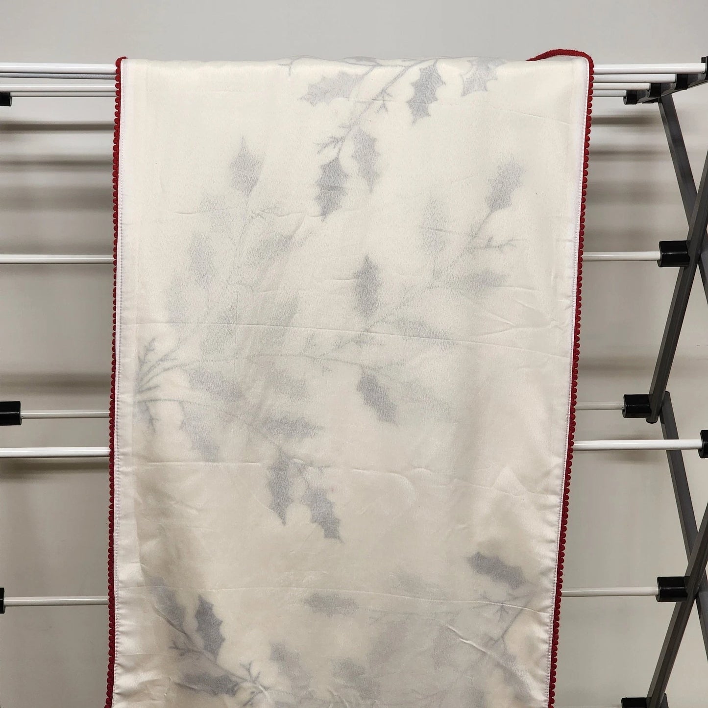 Artisan NY Home Table Runner Holly Bough Embroidered Red Trim 72"x18" Holiday