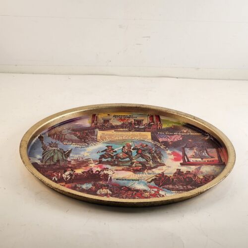 Vintage US Bicentennial Patriotic Metal Tray 11" Revolutionary Images