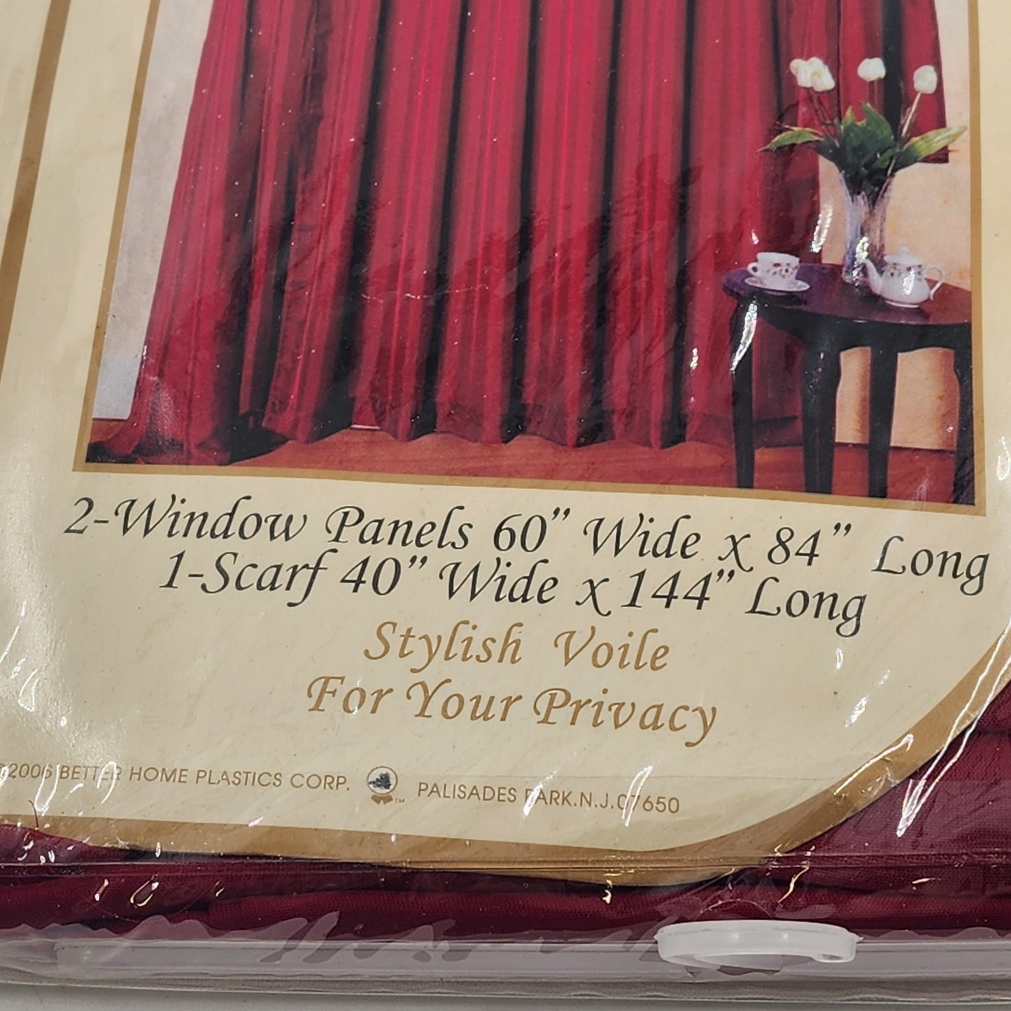 Interior Designs Paige 3 Pc Voile Window Panel & Scarf Set Dark Red 60”x84” NEW