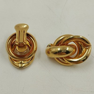 Gold Tone Knotted Clip-On Earrings Vintage Bold Statement Retro Jewelry Loops